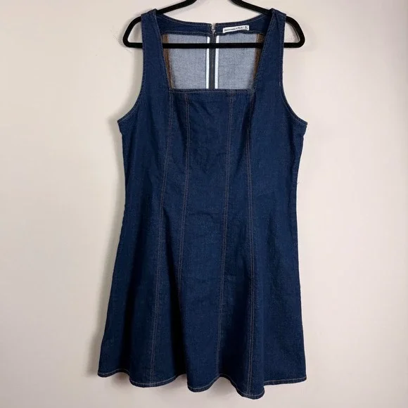 Abercrombie & Fitch Mila Dark Wash Denim Square Neck Mini Dress Size XL Tall - Picture 5 of 14